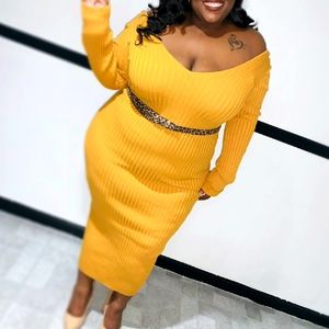 Off The Shoulder Yellow Sweater Maxi Dress